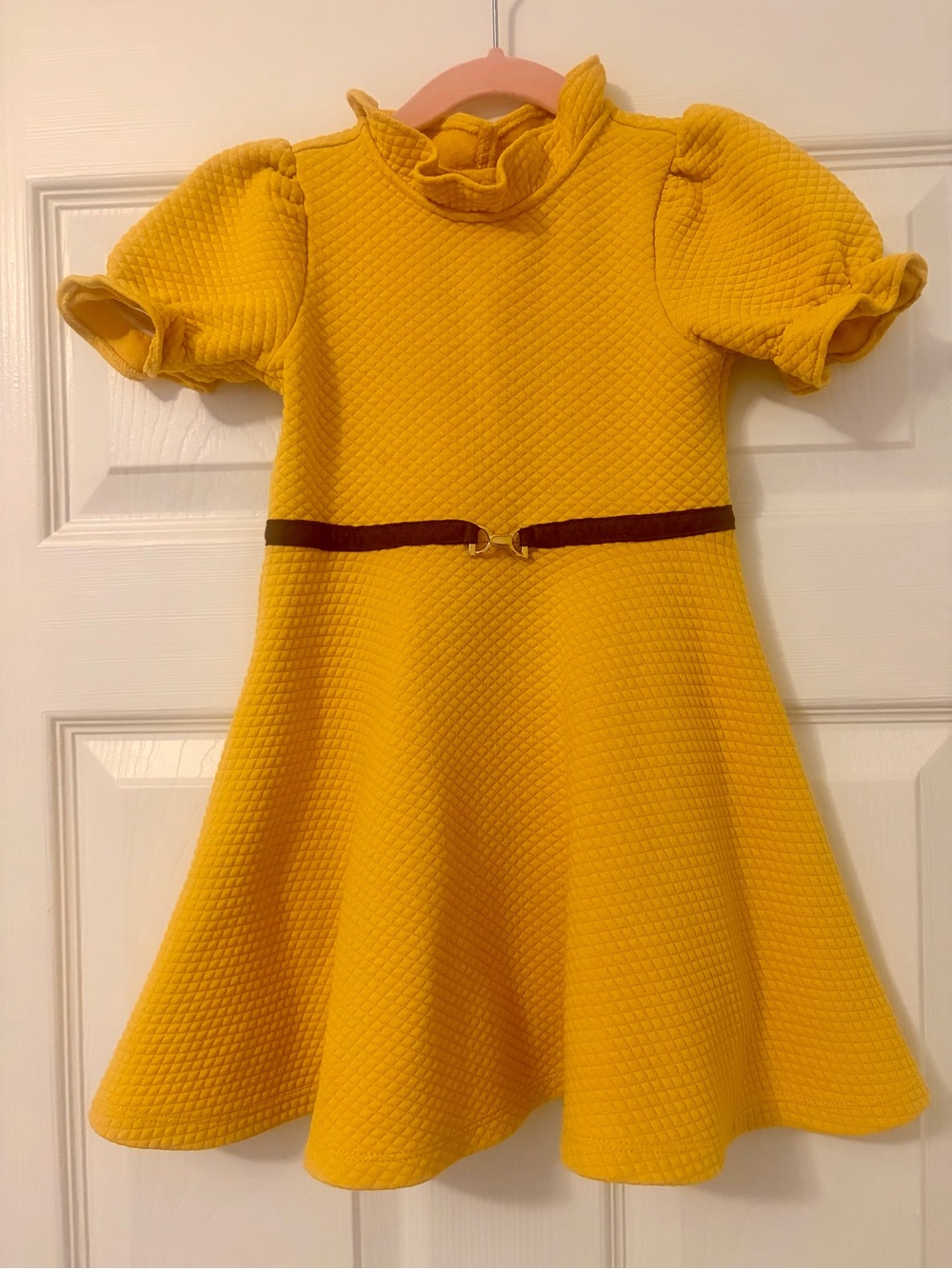 Janie and Jack Girls’ Mustard Yellow Fall Dress - Puff Sleeves and Velvet Waist